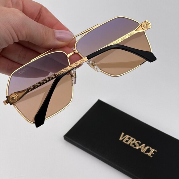 Versace Men’s Sunglasses – Gold Aviator Frame | VE2284 1002EL | NEW & AUTHENTIC - Picture 2 of 10